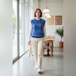 Vintage Honors Sport Purple and Green Knit Geometric Print Vest size Medium